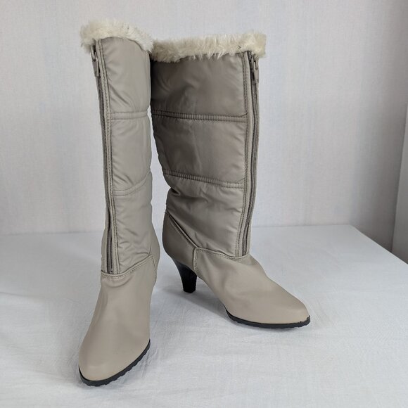 Vintage 80s 90s Fur Lined Gray Heeled Winter Boots Boundary Waters Womens Size 7 - Picture 1 of 16